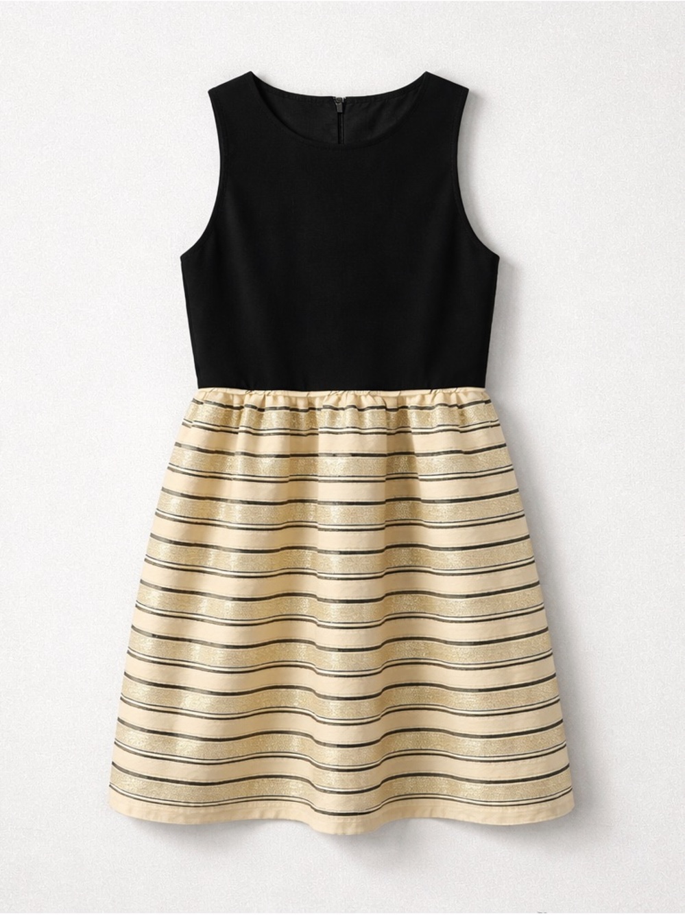 J.Crew Sleeveless Skater Dress | Black & Gold Stripe Skirt | Size 6 - Picture 2 of 14